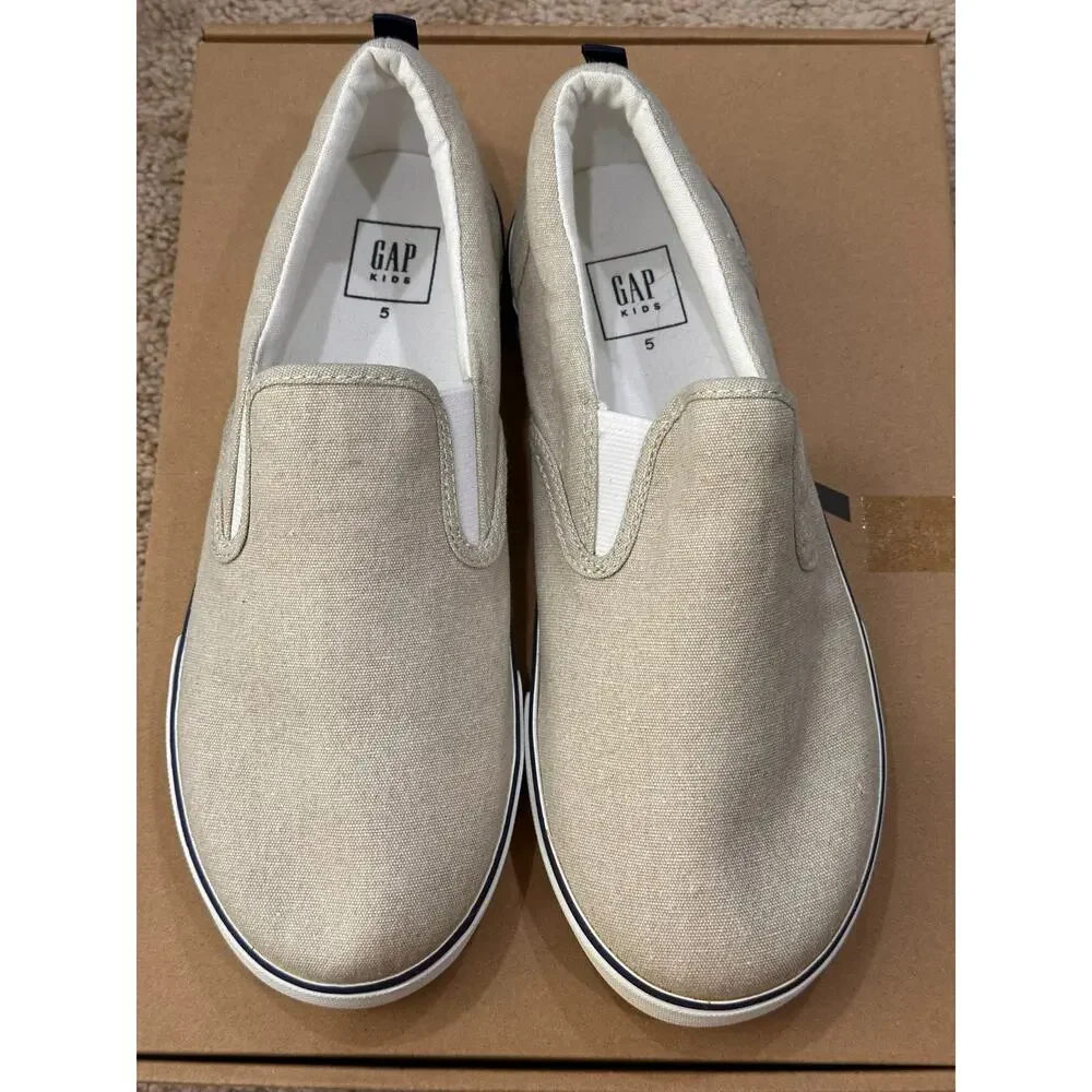 Gap Kids Canvas Slip On Shoes Beige Khaki Boys Unisex US 5 Youth Casual EUC